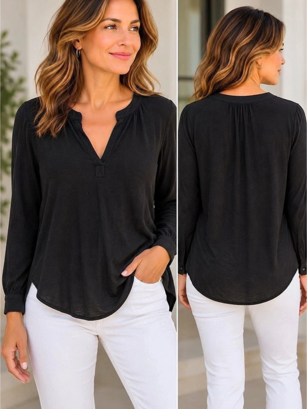 Velvet by Graham & Spencer Long Sleeve Blouse in Black Size large Like New
